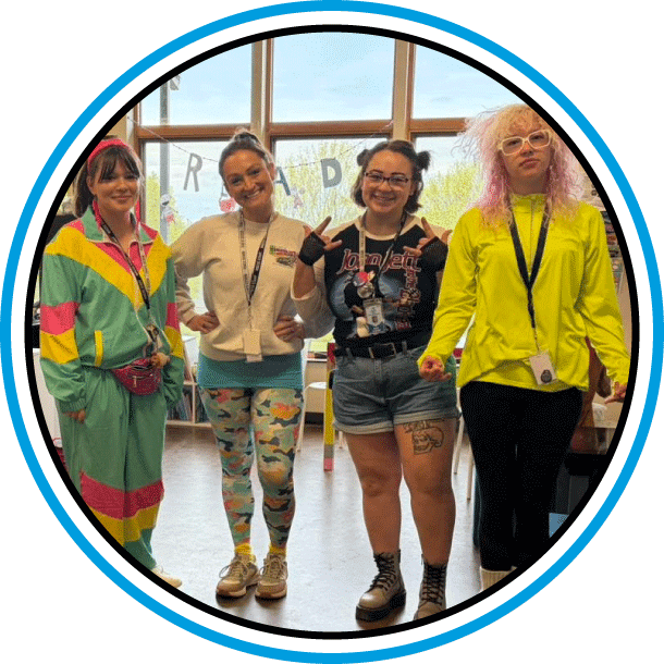 people dressed in 80's outfits
